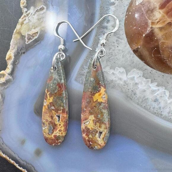 Sterling Elongated Teardrop Red Marcasite Slab Dangle Earrings For Women #226 - Picture 5 of 10